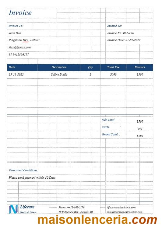 Prosty szablon faktury kliniki w formatach Word i PDF